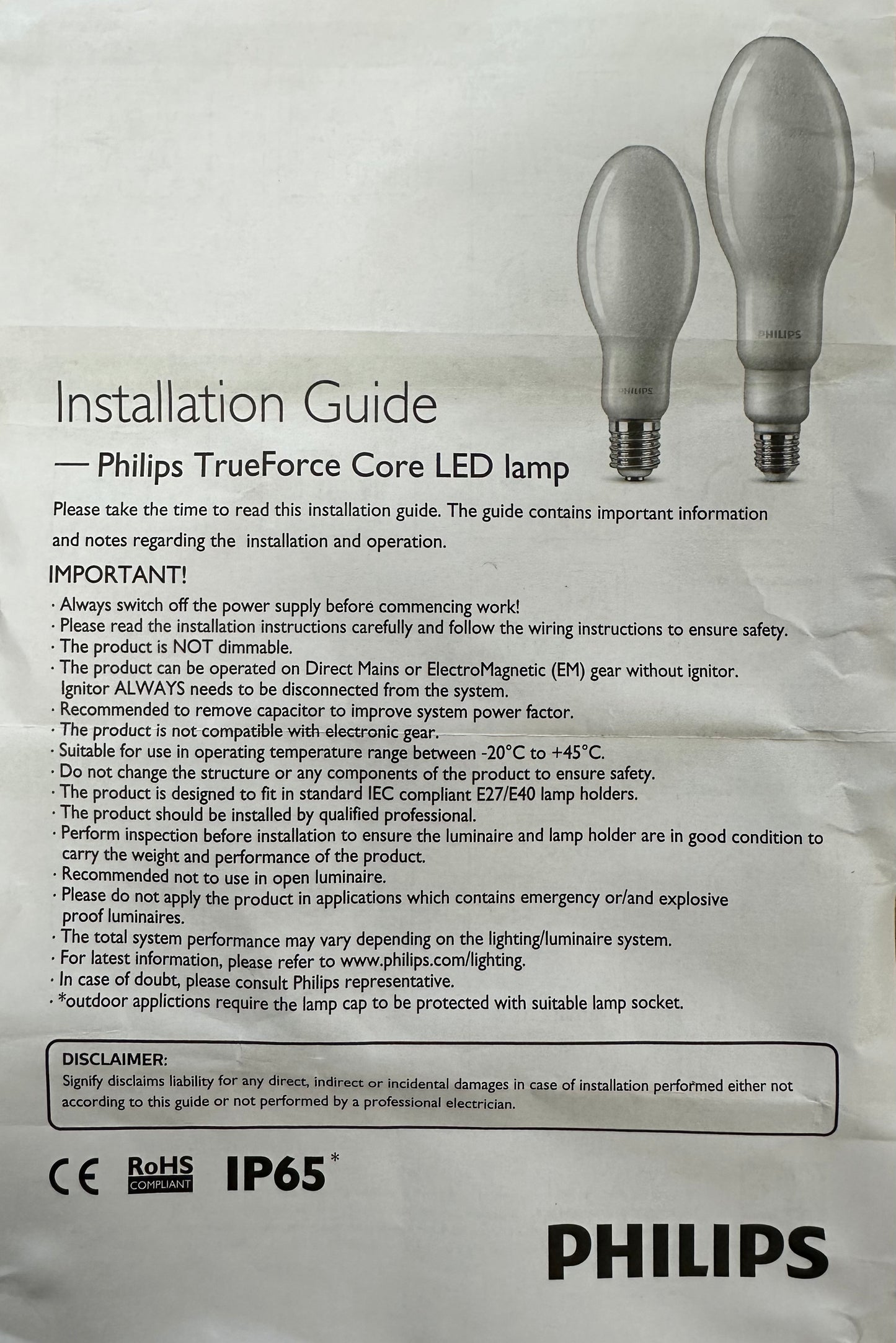 Philips TrueForce LED HPL 36W = 125W E27 HPL/SON/HPI Replacement Lamps