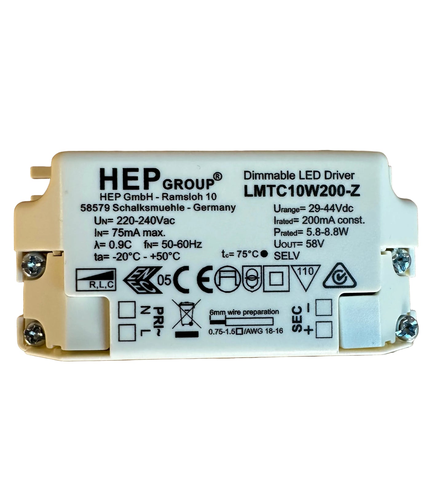 HEP Group LMTC10W200-Z 5.8-8.8W 200mA Triac Dimmable LED Driver - LED Retro