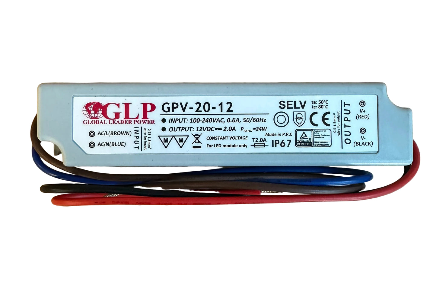 GLP GPV-20-12 24W 12V/2A IP67 LED Power Supply - LED Retro