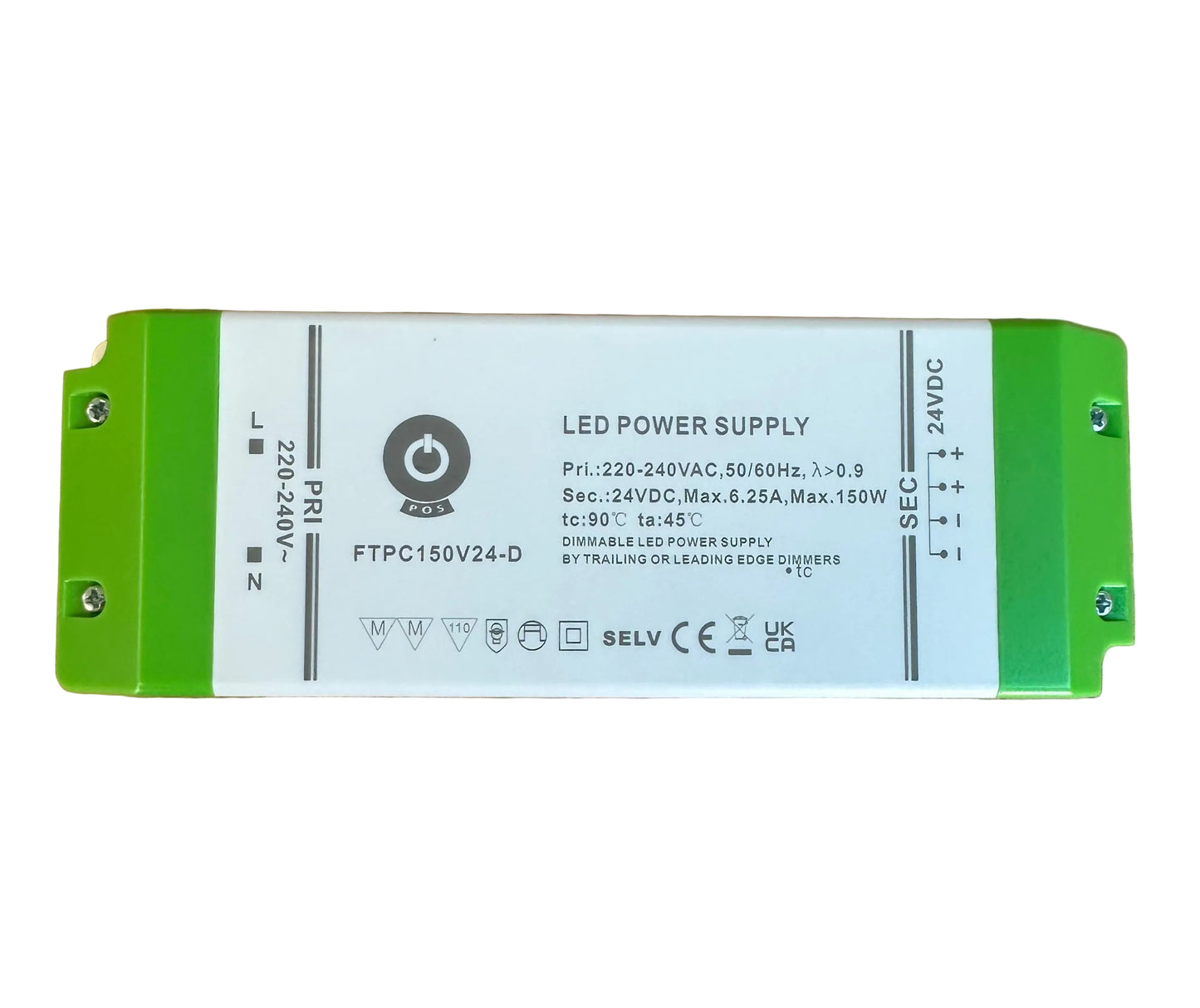 POS Power FTPC150V24-D 150W 24V/6.25A Triac Dimmable LED Power Supply - LED Retro