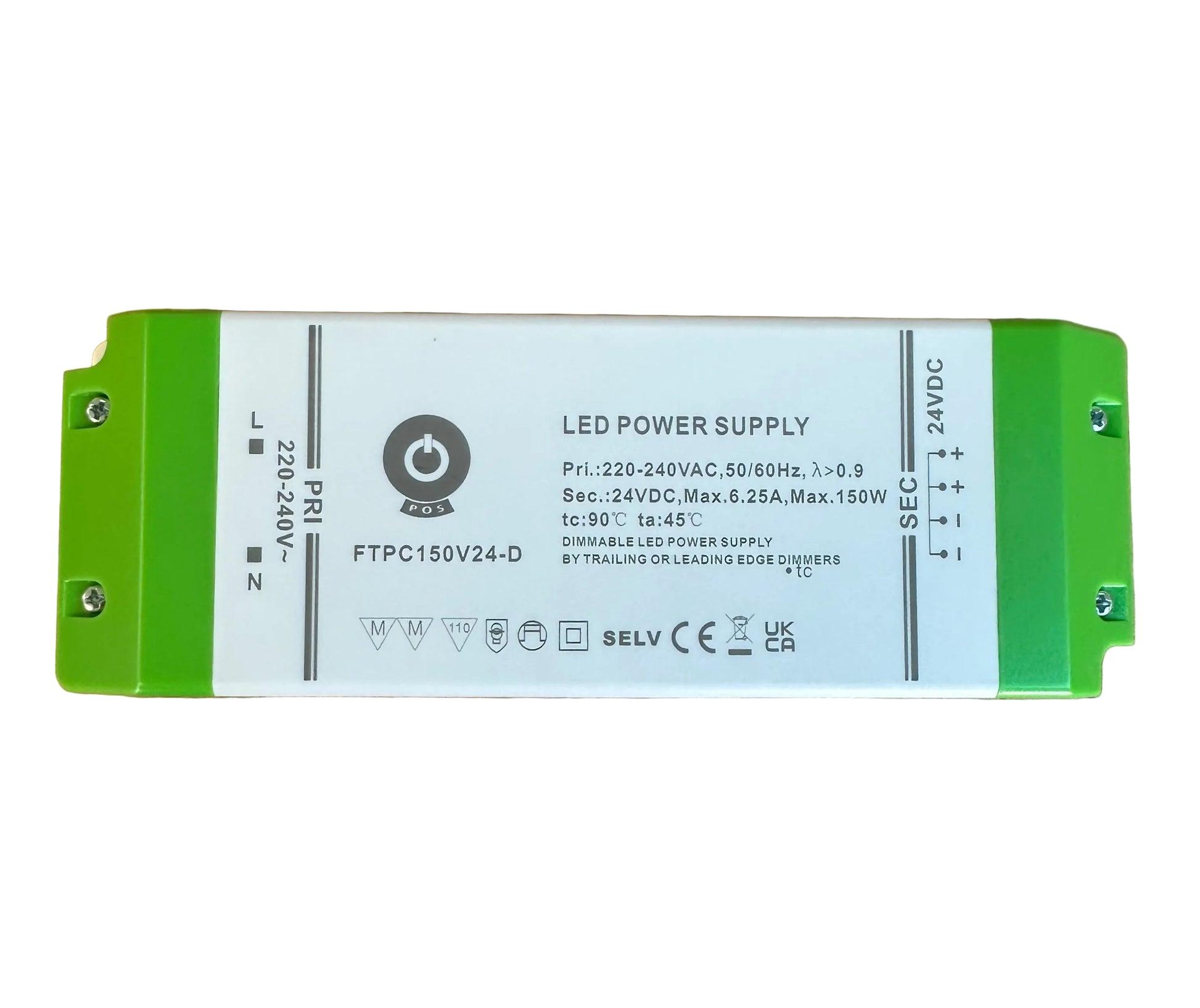 POS Power FTPC150V24-D 150W 24V/6.25A Triac Dimmable LED Power Supply - LED Retro