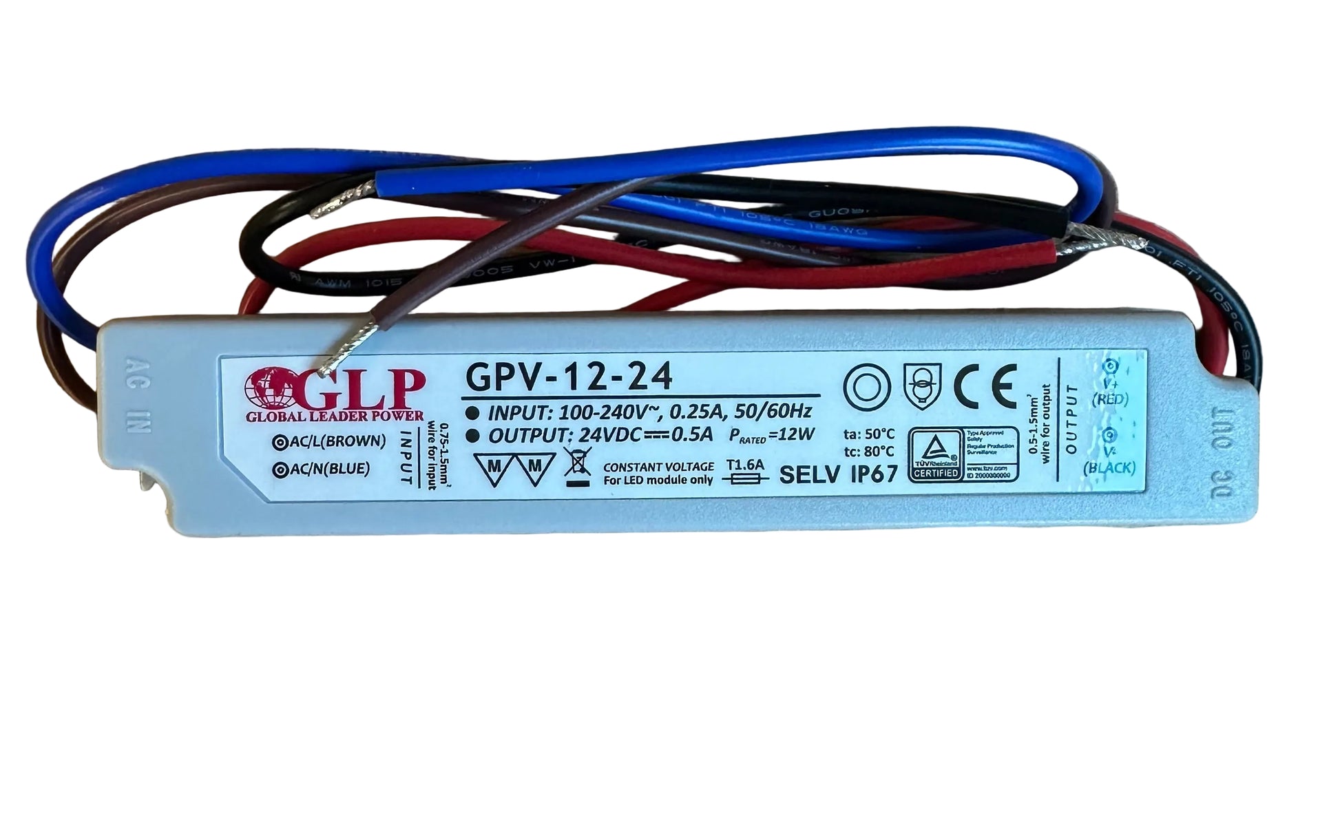 GLP GPV-12-24 12W 24V 0.5A IP67 LED Power Supply - LED Retro