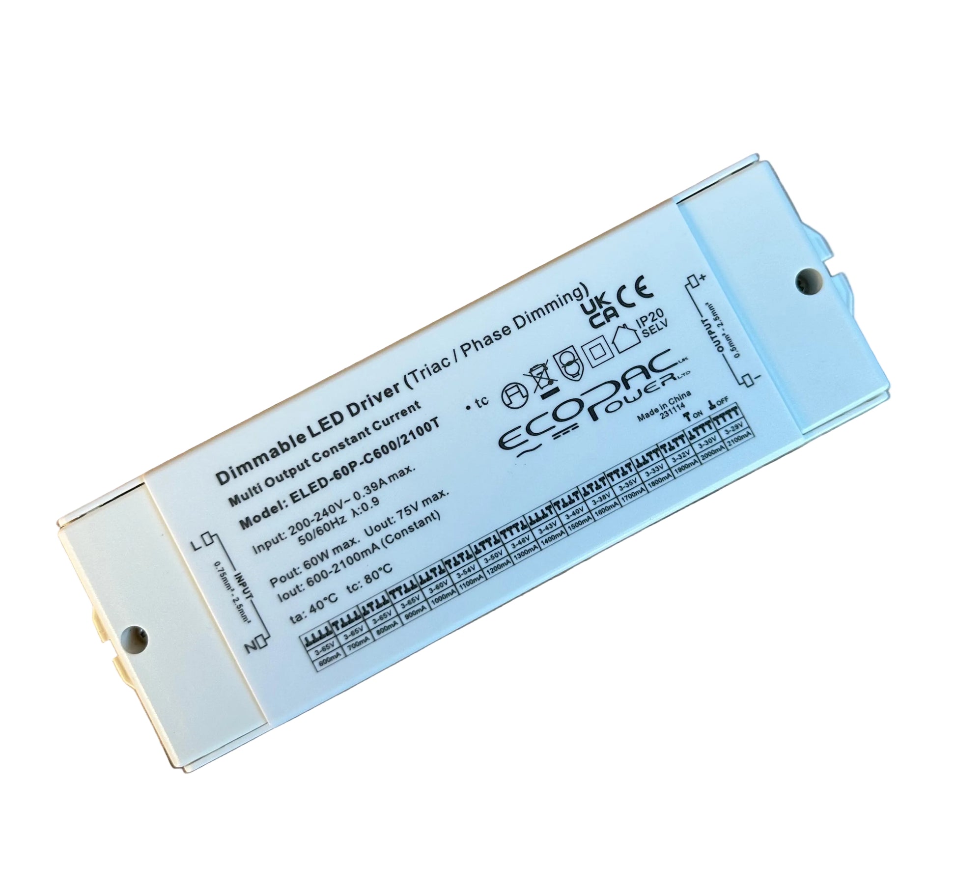 Ecopac ELED-60P-C600/2100T Triac Dimmable Selectable Current LED Driver - LED Retro