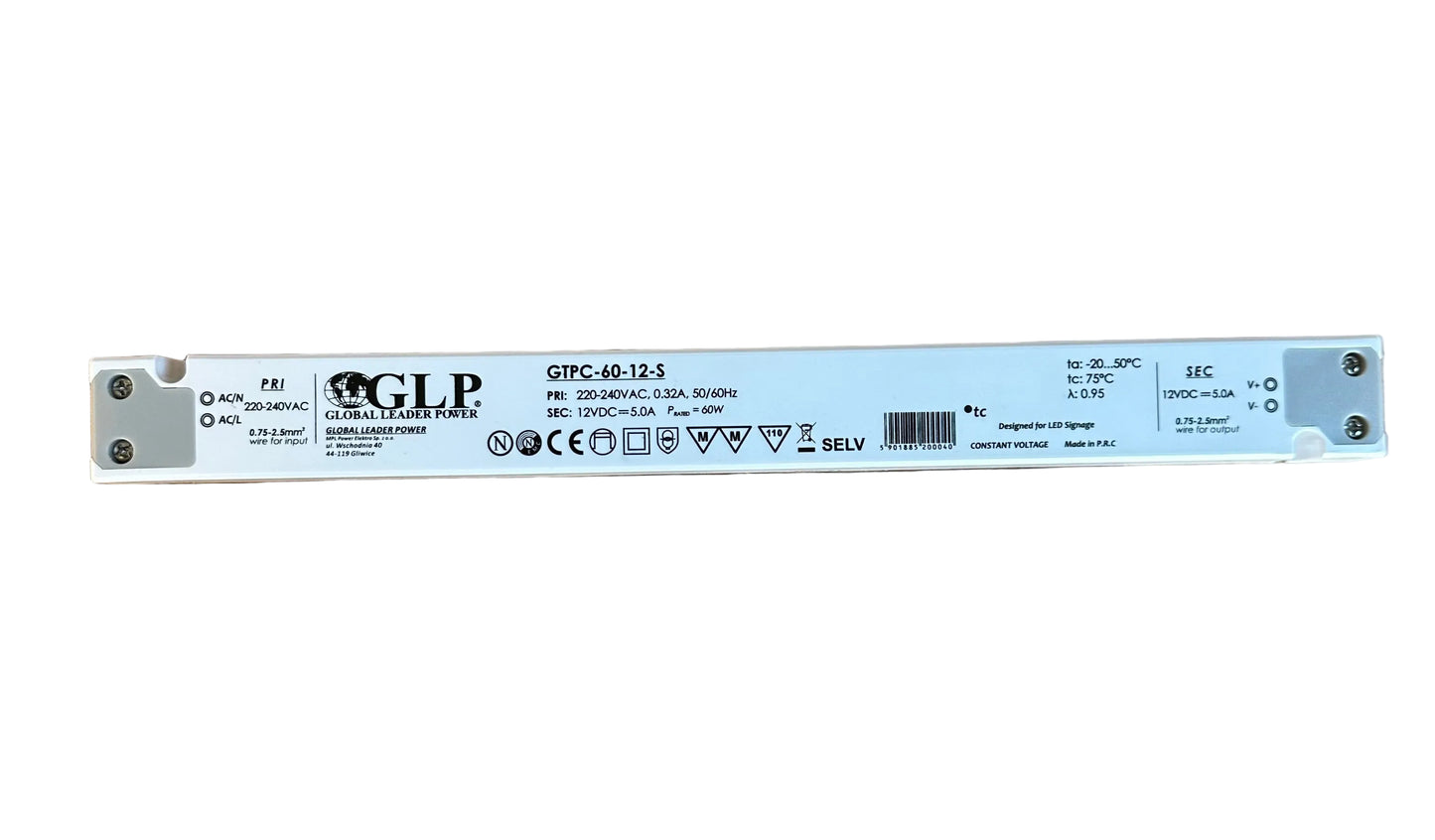 GLP GTPC-60-12-S 60W 12V/5A CV IP20 Slim LED Power Supply -LED Retro