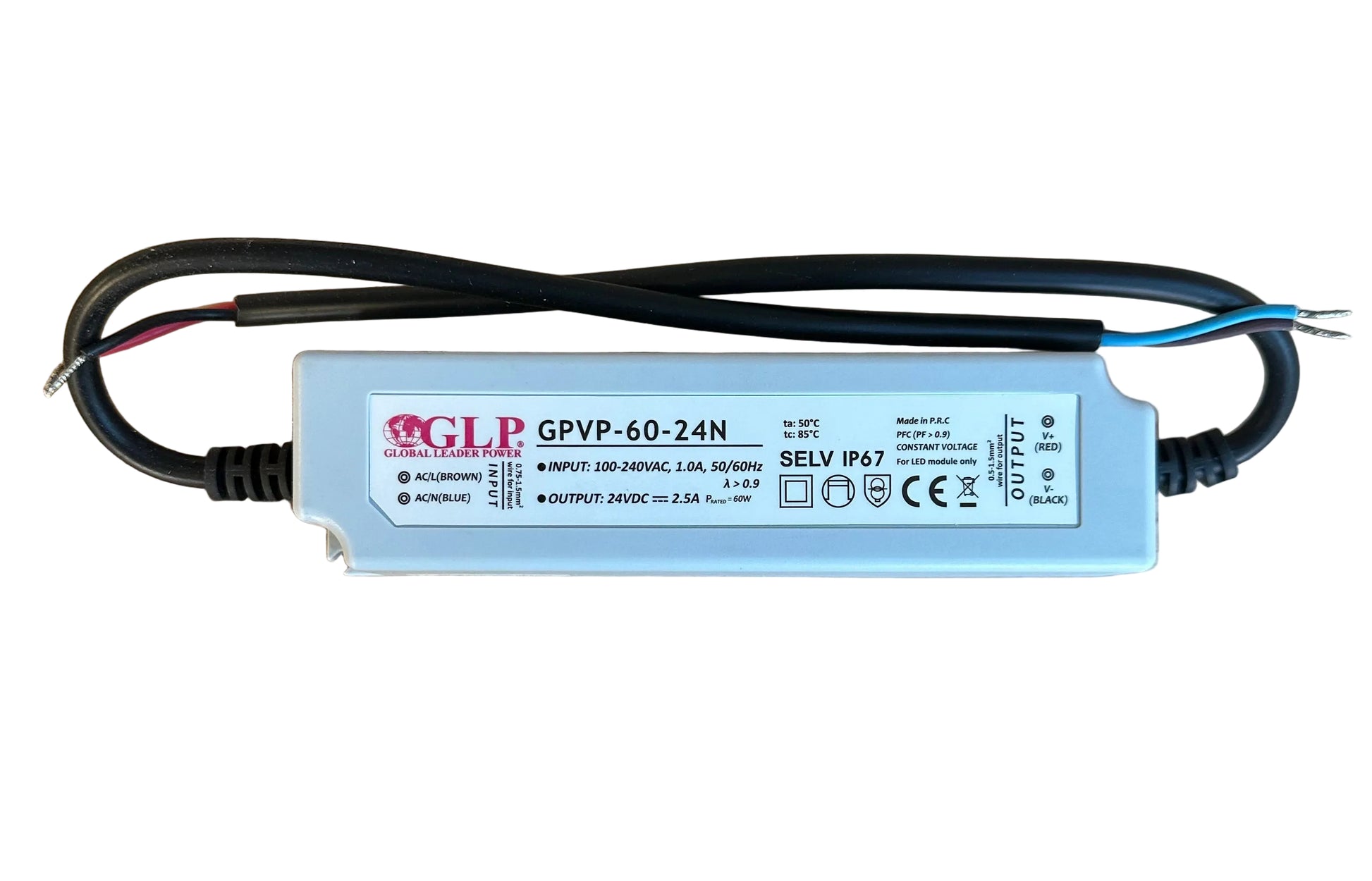 GLP GPVP-60-24N 60W 24V/2.5A CV IP67 LED Power Supply - LED Retro