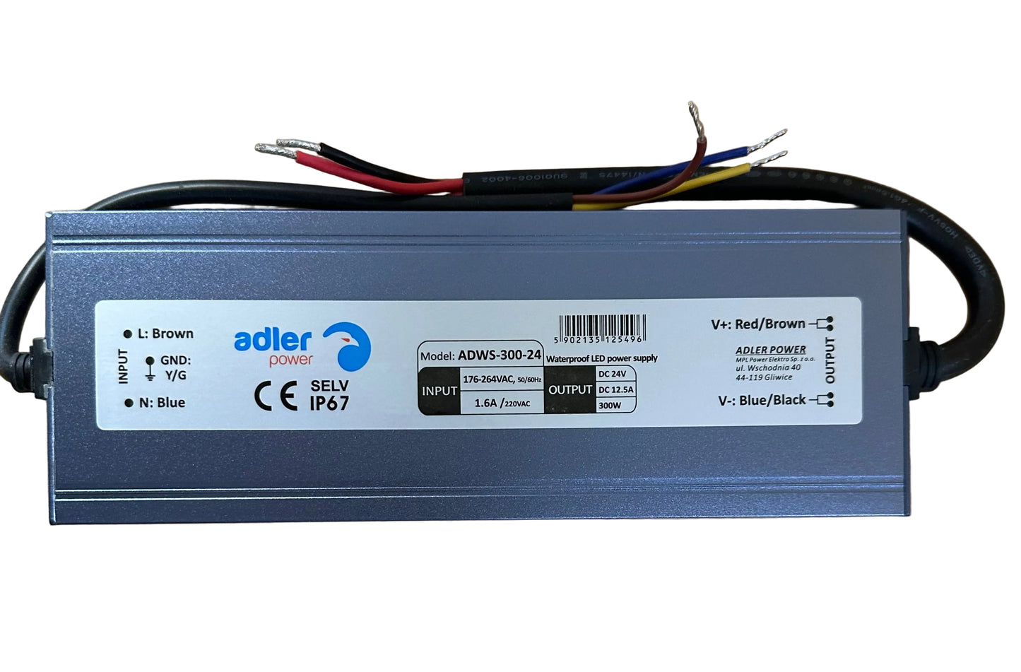 ADLER ADWS-300-24 24V/12.5A 300W IP67 LED Power Supply - LED Retro