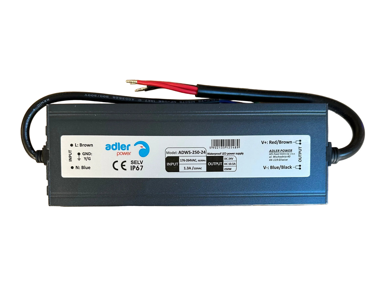 ADLER ADWS-250-24 24V/10.5A 250W IP67 CV LED Power Supply - LED Retro