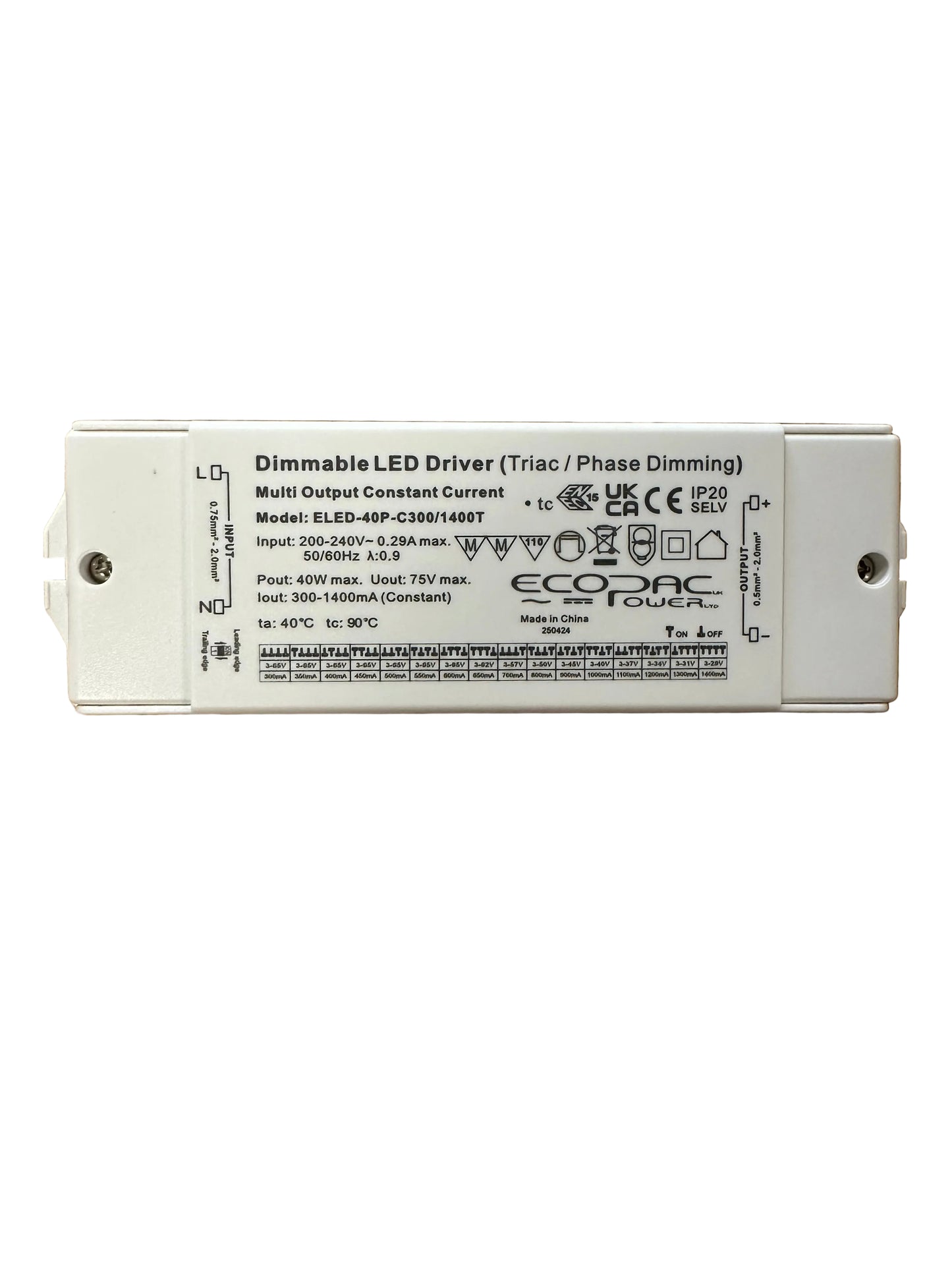 Ecopac ELED-40P-C300/1400T Triac Dimmable Selectable Current LED Driver - LED Retro