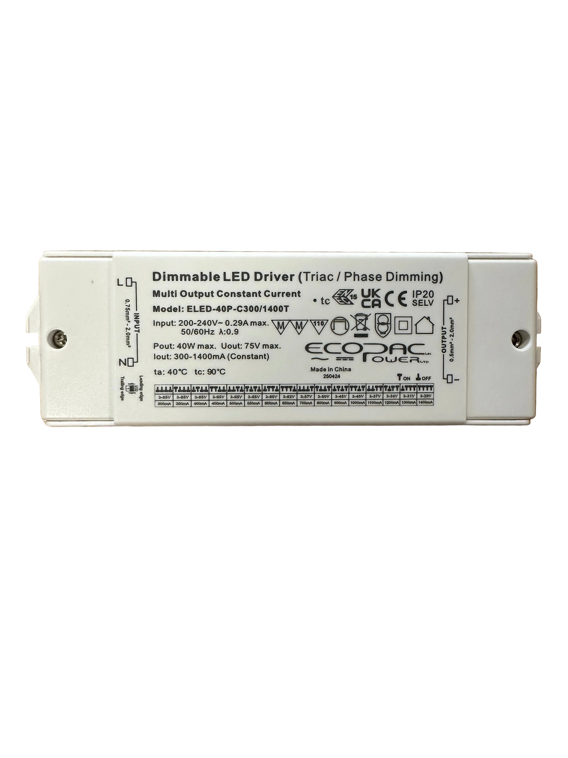 Ecopac ELED-40P-C300/1400T Triac Dimmable Selectable Current LED Driver - LED Retro