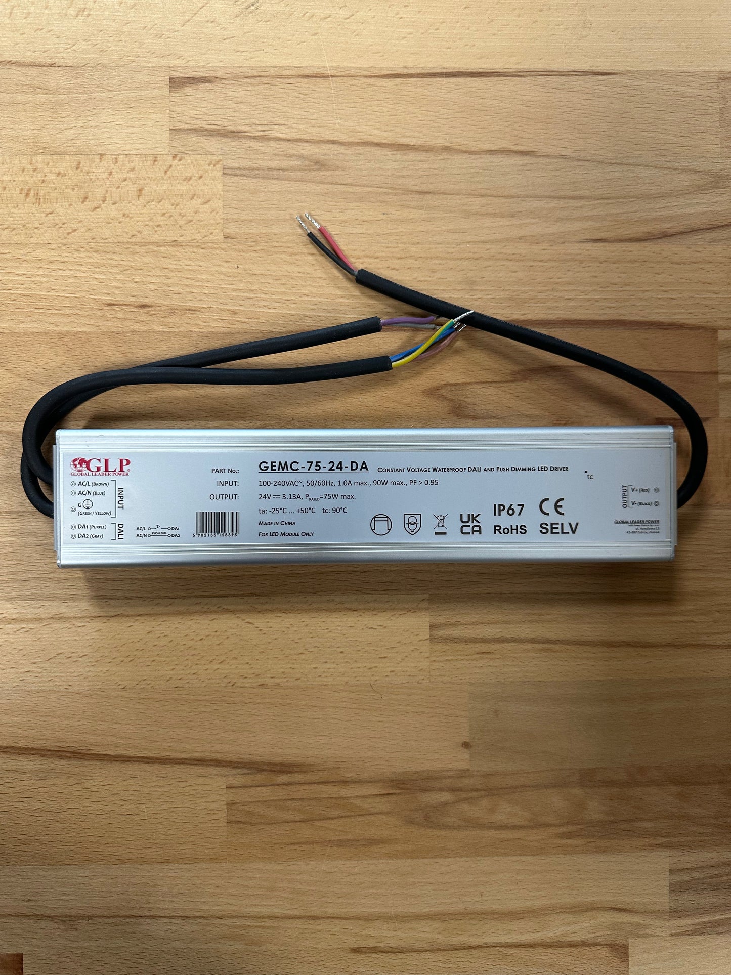 GEMC-75-24-DA 75W 24V 3.13A IP67 DALI2 - Push Dim Dimmable LED Driver - LED Retro