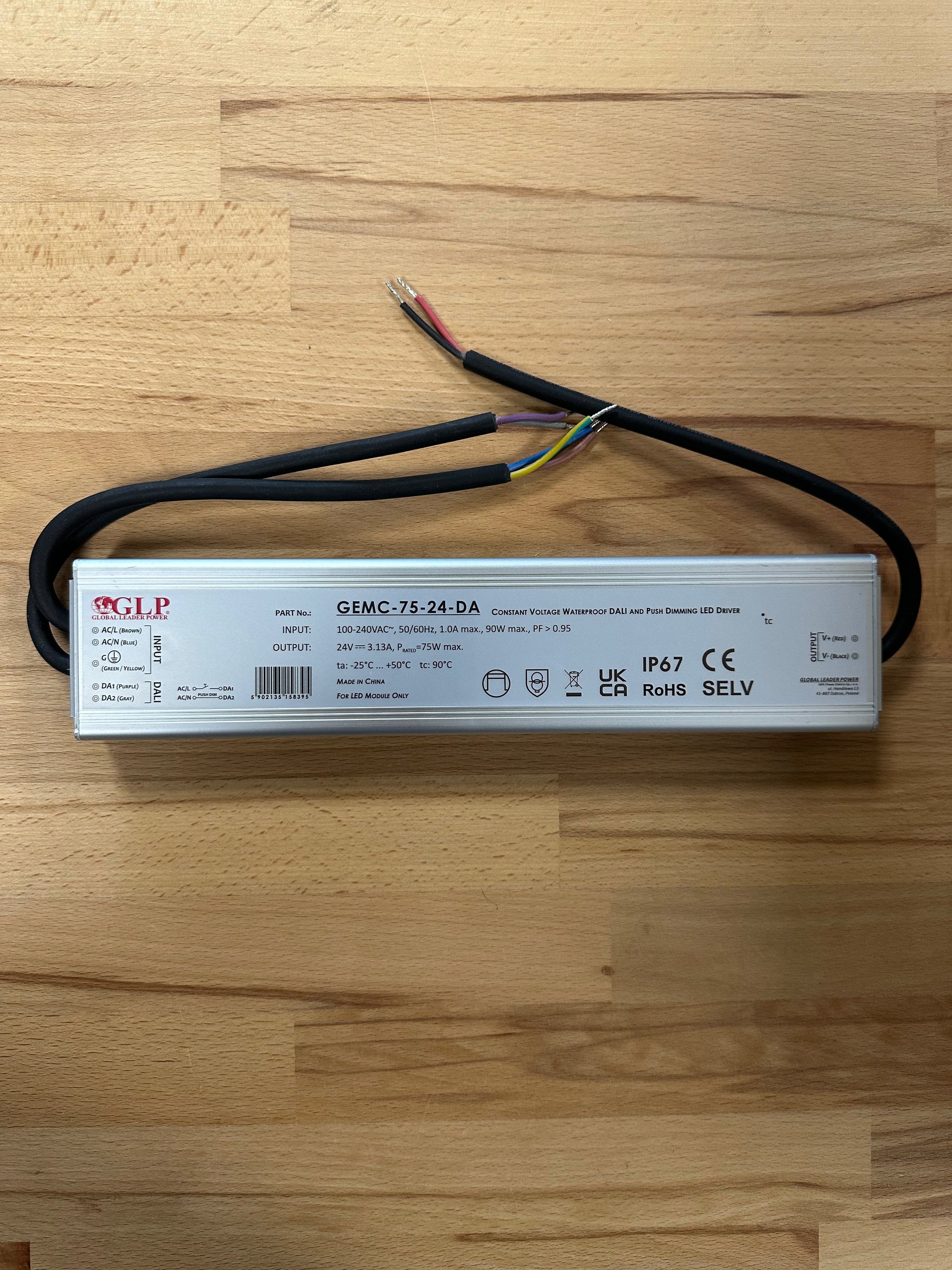 GEMC-75-24-DA 75W 24V 3.13A IP67 DALI2 - Push Dim Dimmable LED Driver - LED Retro