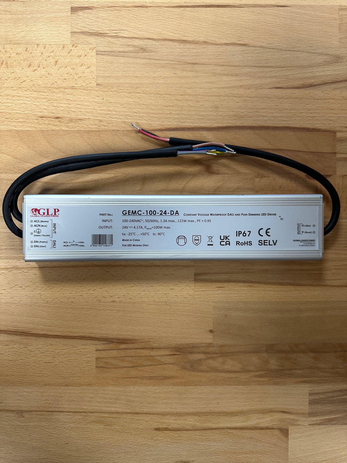 GEMC-100-24-DA 100W 24V 4.17A IP67 DALI2 - Push Dim Dimmable LED Driver - LED Retro