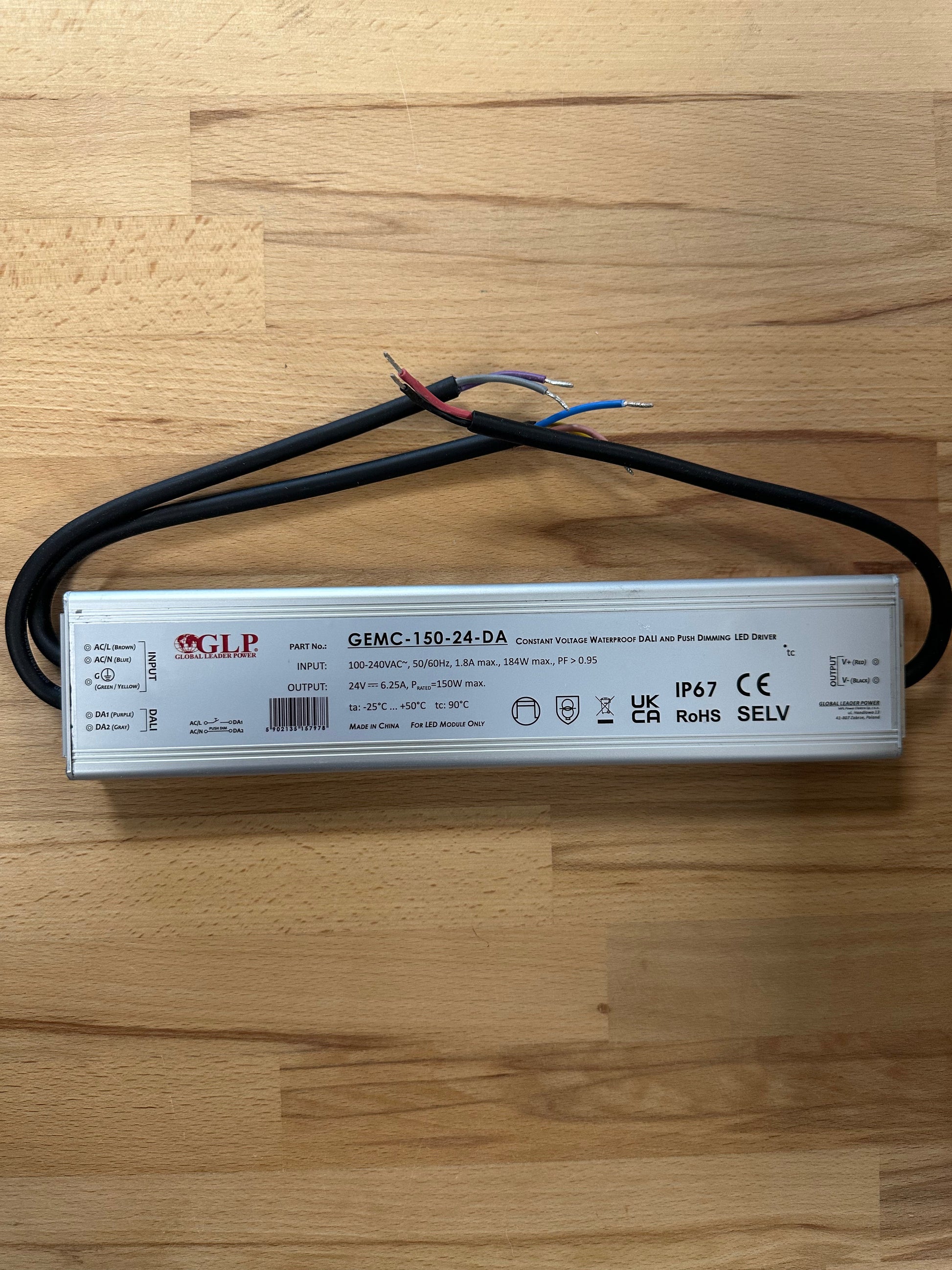 GEMC-150-24-DA 150W 24V 6.25A IP67 DALI2 - Push Dim Dimmable LED Driver -LED Retro