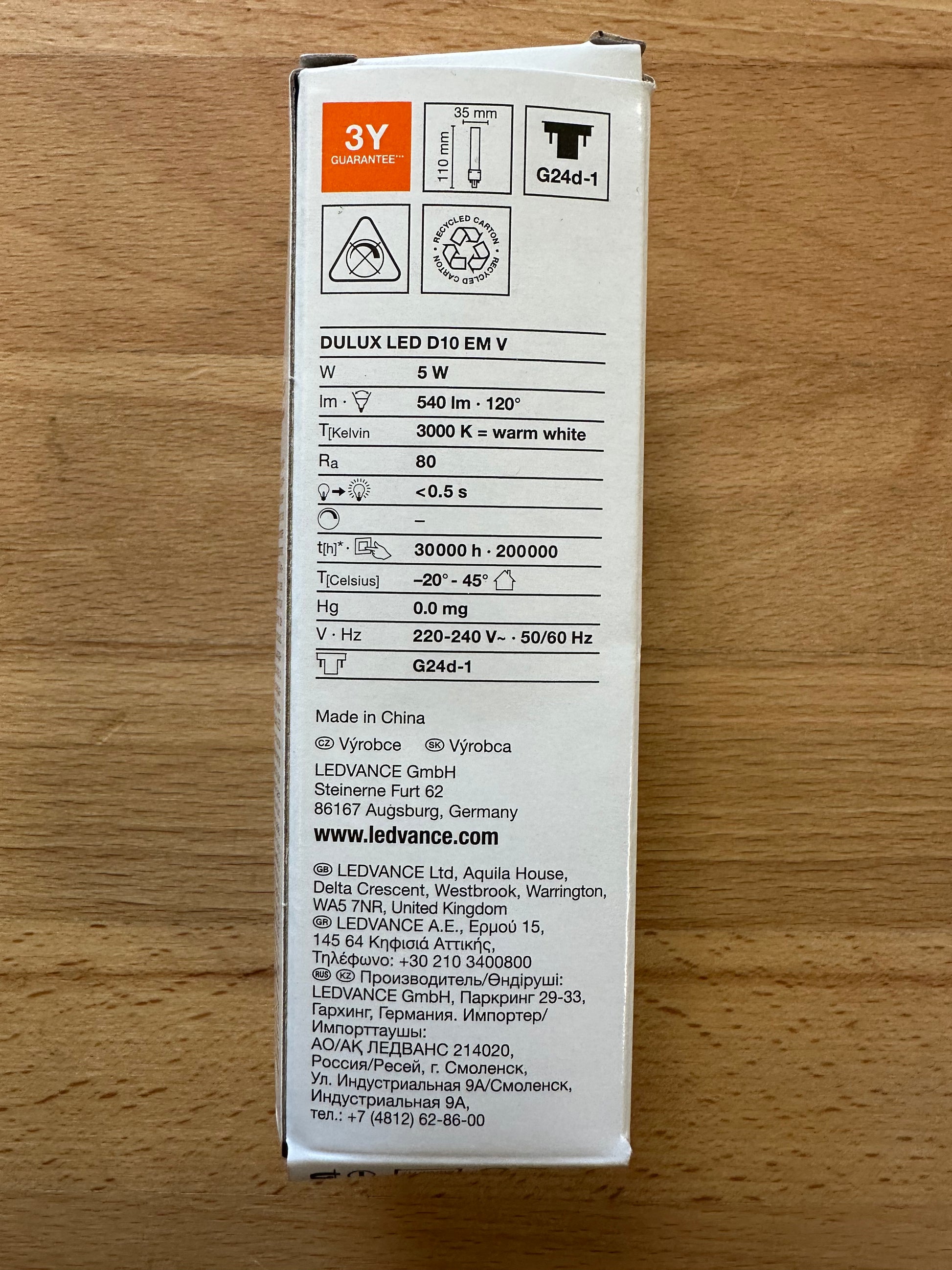 4058075823051 = DULUX LED D10 EM  AC MAINS VALUE 5W 830 G24d-1 540lm - LED Retro
