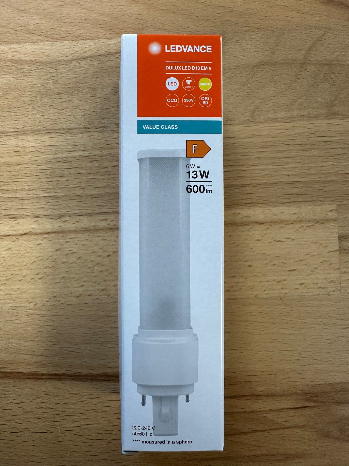 4058075823099 = DULUX LED D13 EM  AC MAINS VALUE 6W 830 G24d-1 600lm - LED Retro