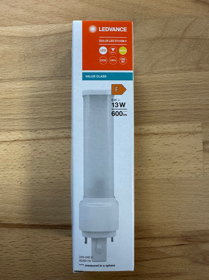 4058075823099 = DULUX LED D13 EM  AC MAINS VALUE 6W 830 G24d-1 600lm - LED Retro
