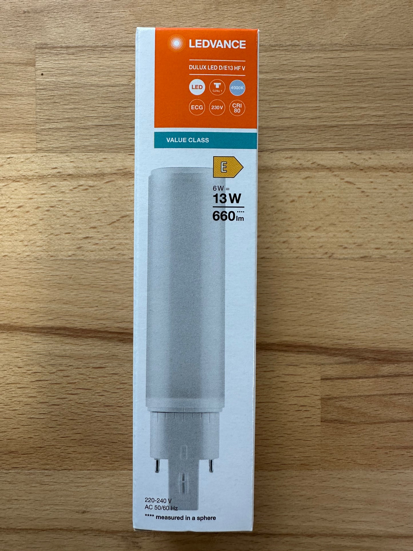 4058075821958 = DULUX LED D/E13 HF & AC MAINS VALUE 6W 840 G24Q-1 660lm - LED Retro