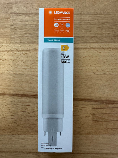 4058075821958 = DULUX LED D/E13 HF & AC MAINS VALUE 6W 840 G24Q-1 660lm - LED Retro
