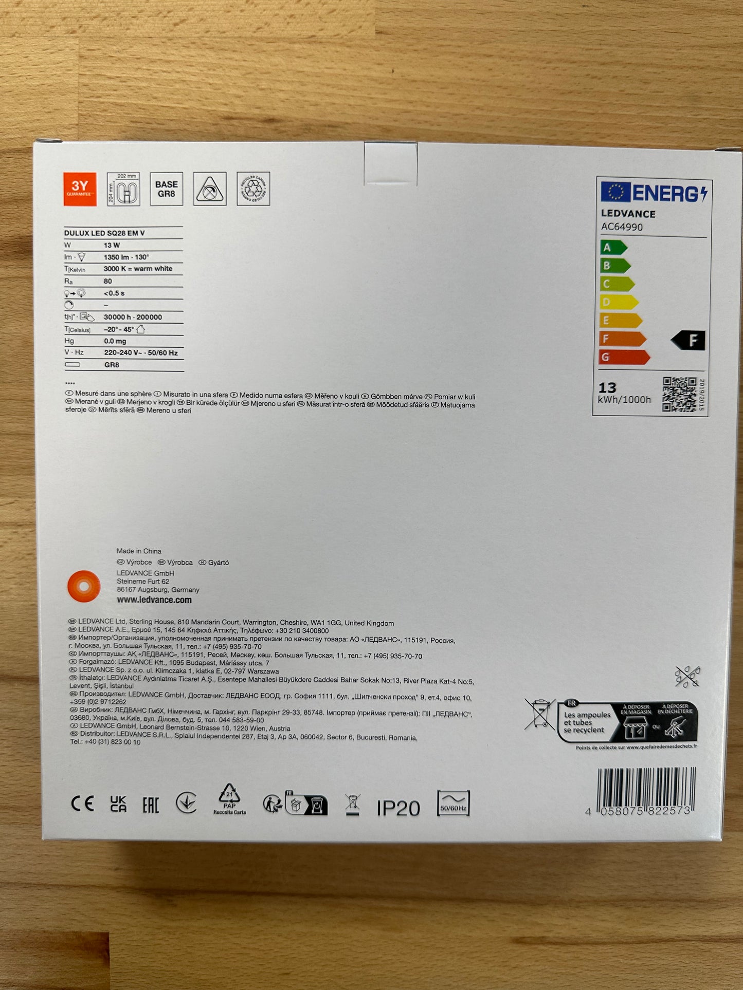 4058075822573 = DULUX LED SQ28 EM & AC MAINS VALUE 13W 830 GR8 - 1350lm - LED Retro