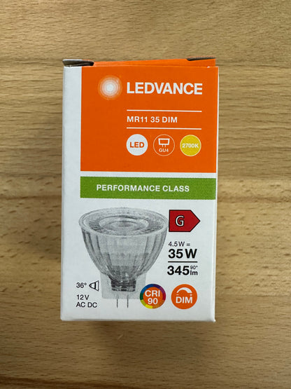 Ledvance Peformance Dimmable LED MR11 35 36° P 4.5W 927 Extra Warm White GU4 - Replaces 35W - LED Retro