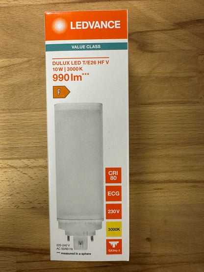 4058075822290 = DULUX LED T/E26 HF & AC MAINS VALUE 10W 830 GX24Q-3 990lm - LED Retro