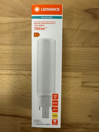 4058075821972 = DULUX LED D/E18 HF & AC MAINS VALUE 7W 830 G24Q-2700lm - LED Retro