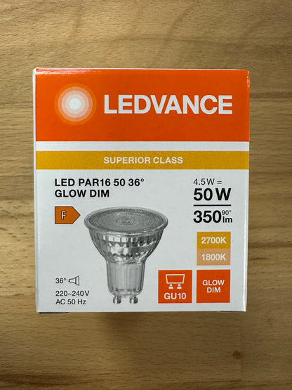Ledvance LED PAR16 50 36° GlowDim S 4.5W 827 GU10 Lamp - 4099854071430 - LED Retro