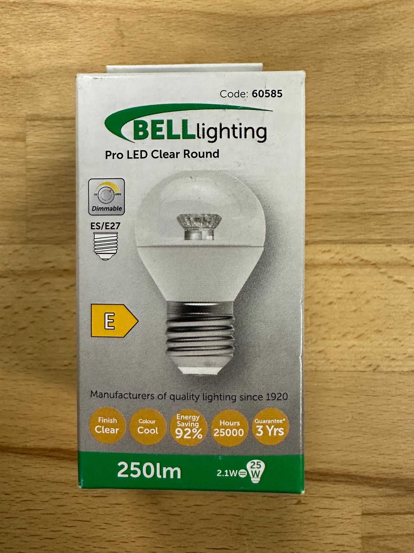 Bell LED 2.1W Dimmable 45mm Clear Round Ball - ES - 4000K - 60585 - LED Spares