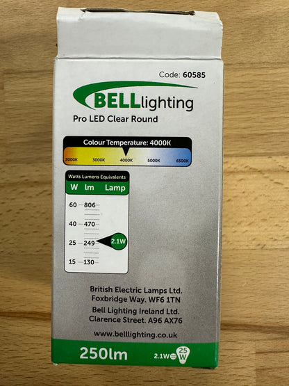 Bell LED 2.1W Dimmable 45mm Clear Round Ball - ES - 4000K - 60585 - LED Spares