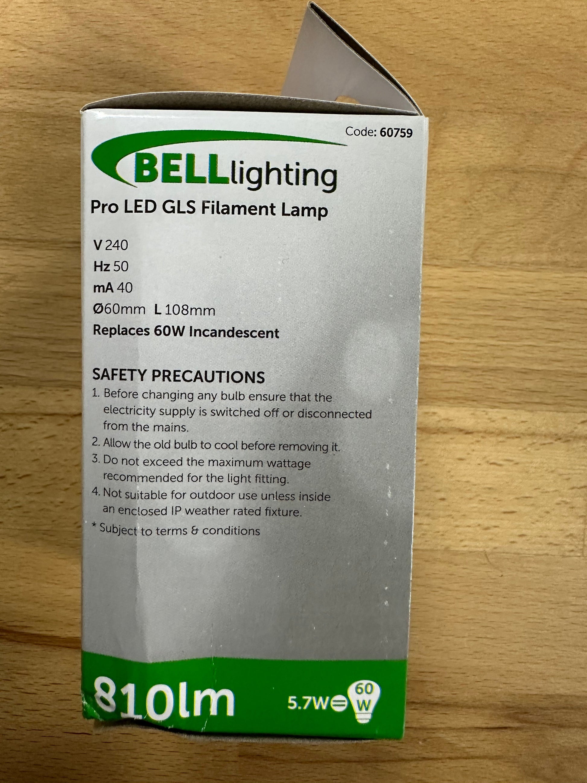 BELL LED 5.7W Clear Filament GLS - BC - 4000K - 60759 - LED Spares