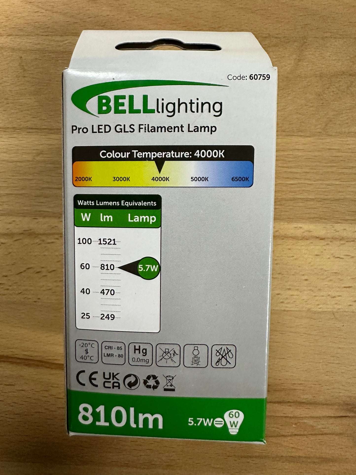 BELL LED 5.7W Clear Filament GLS - BC - 4000K - 60759 - LED Spares