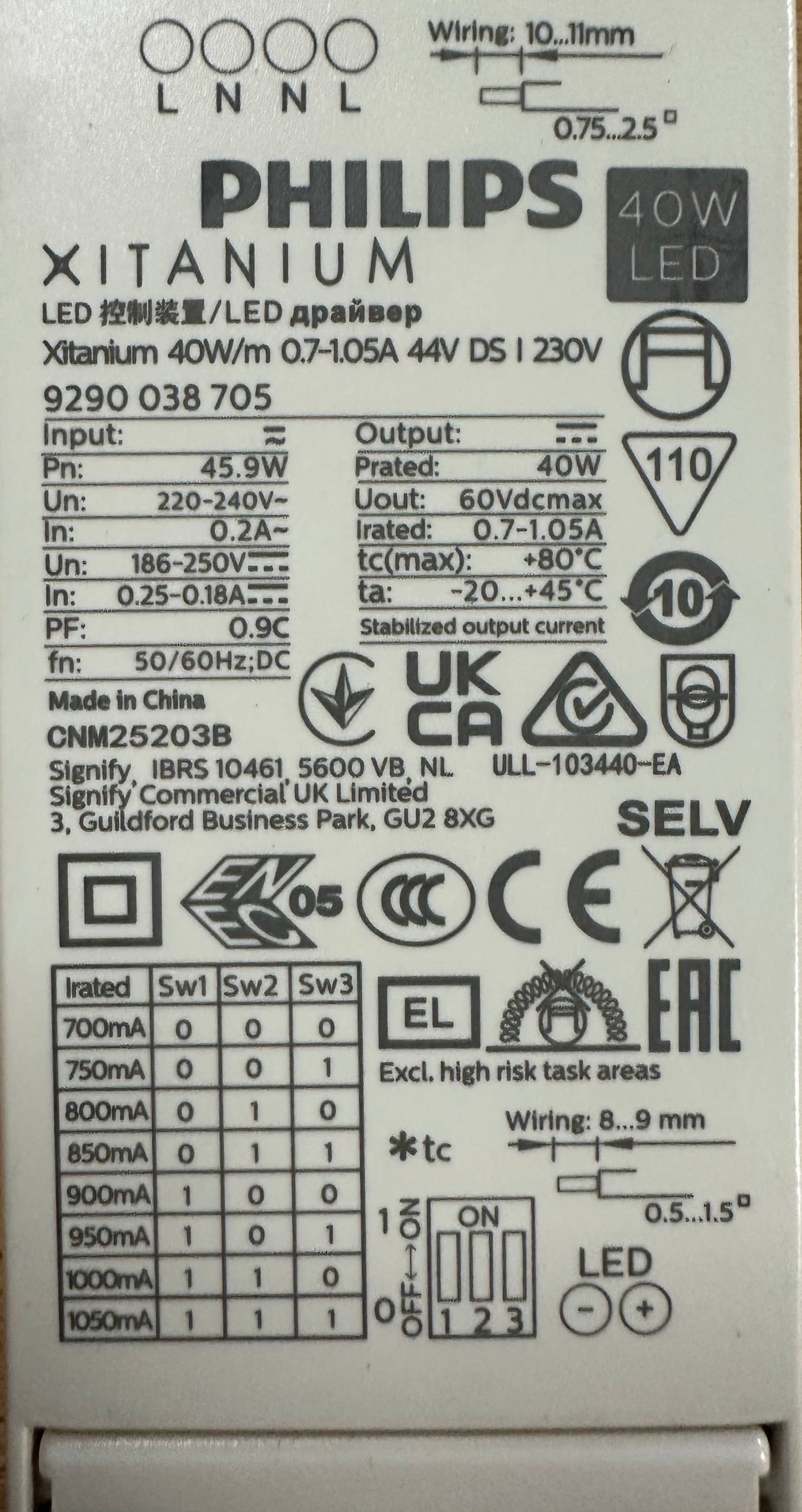 Philips 929003870506 Xitanium 40W/m 0.7-1.05A 44V DS I 230V - LED Retro