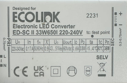 ECOLINK ED-SC II 33W650I 33W 43-51V 650mA LED Driver - LED Retro