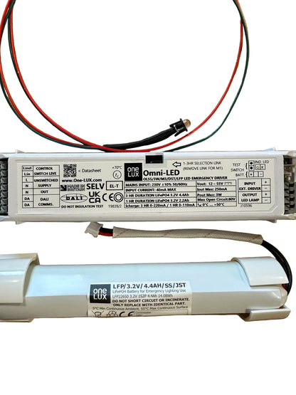 One-Lux OL55/3W/M3/LFP/SS/DST 12-55V 3W DALI/Self-Test LED EM Kit c/w 3.2V 4.4Ah LiFePO4 Battery - LED Retro