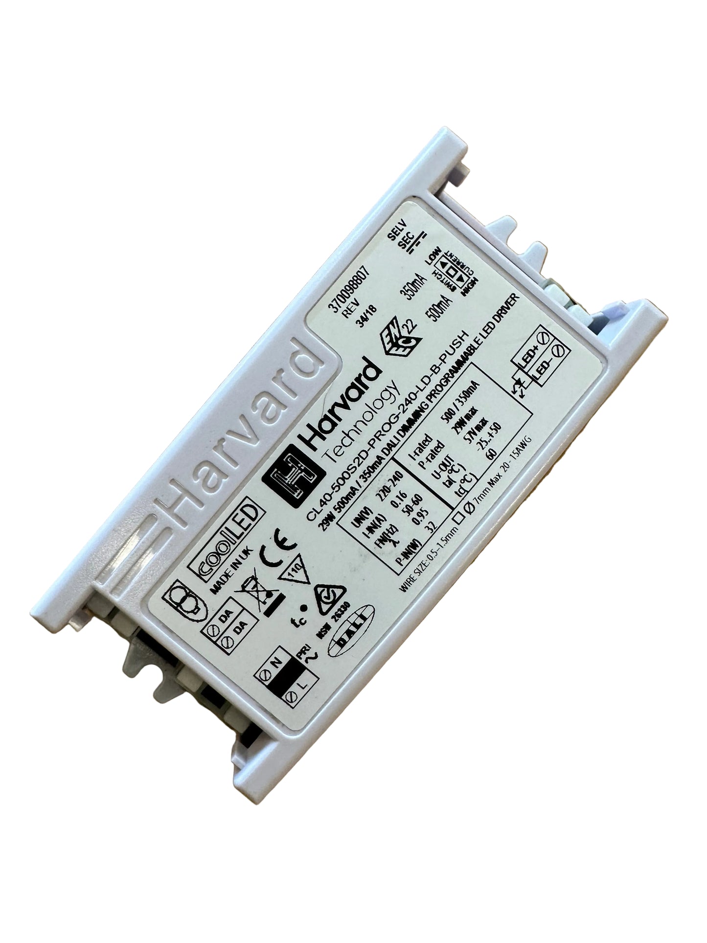 Harvard CL40-500S2D-PROG-240-LD-B-PUSH - DALI Dimmable LED Driver - LED Retro