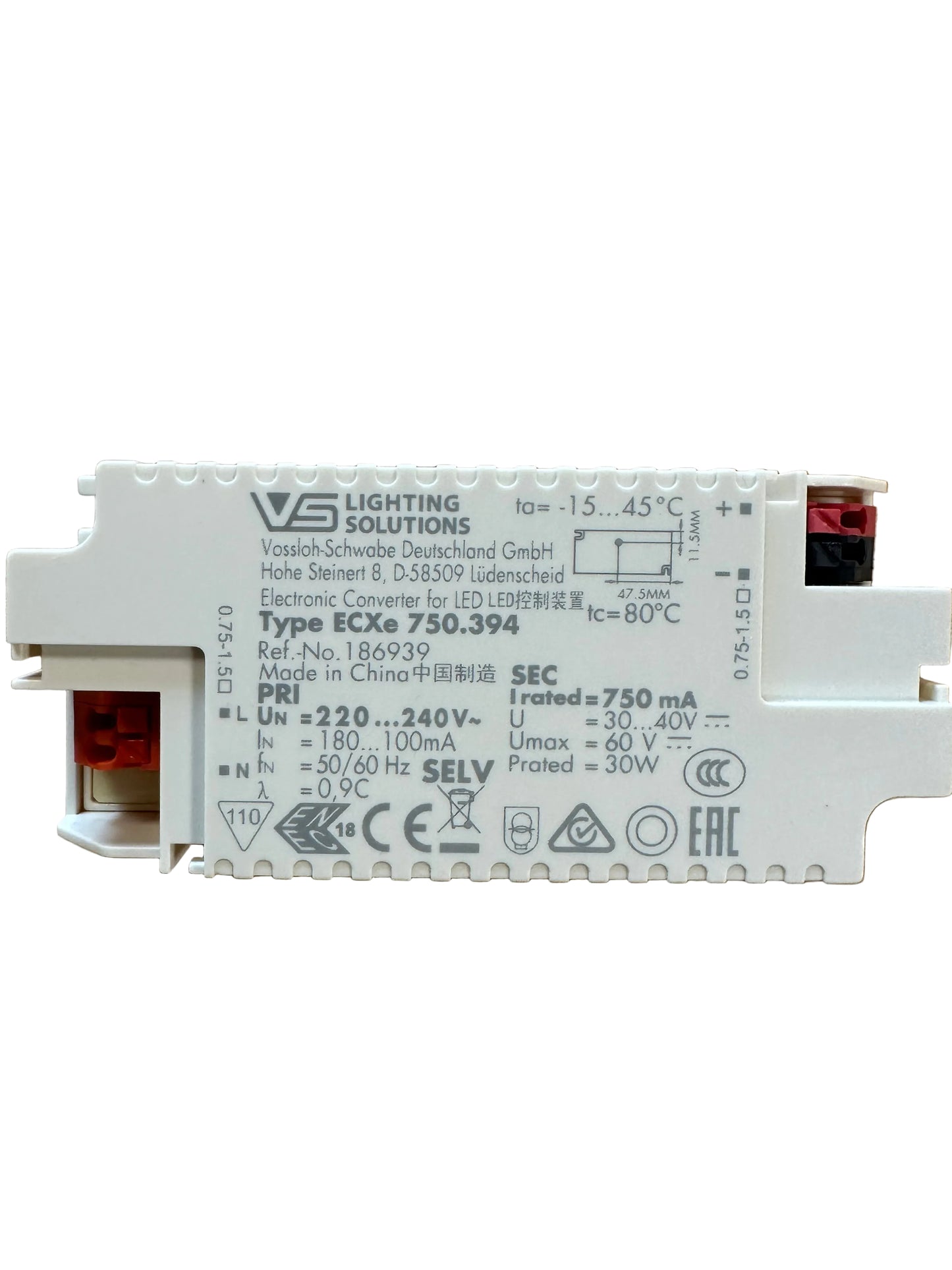 Vossloh Schwabe ECXe 750.394 - 186939 - 30W 750mA 30-40V LED Driver - LED Retro