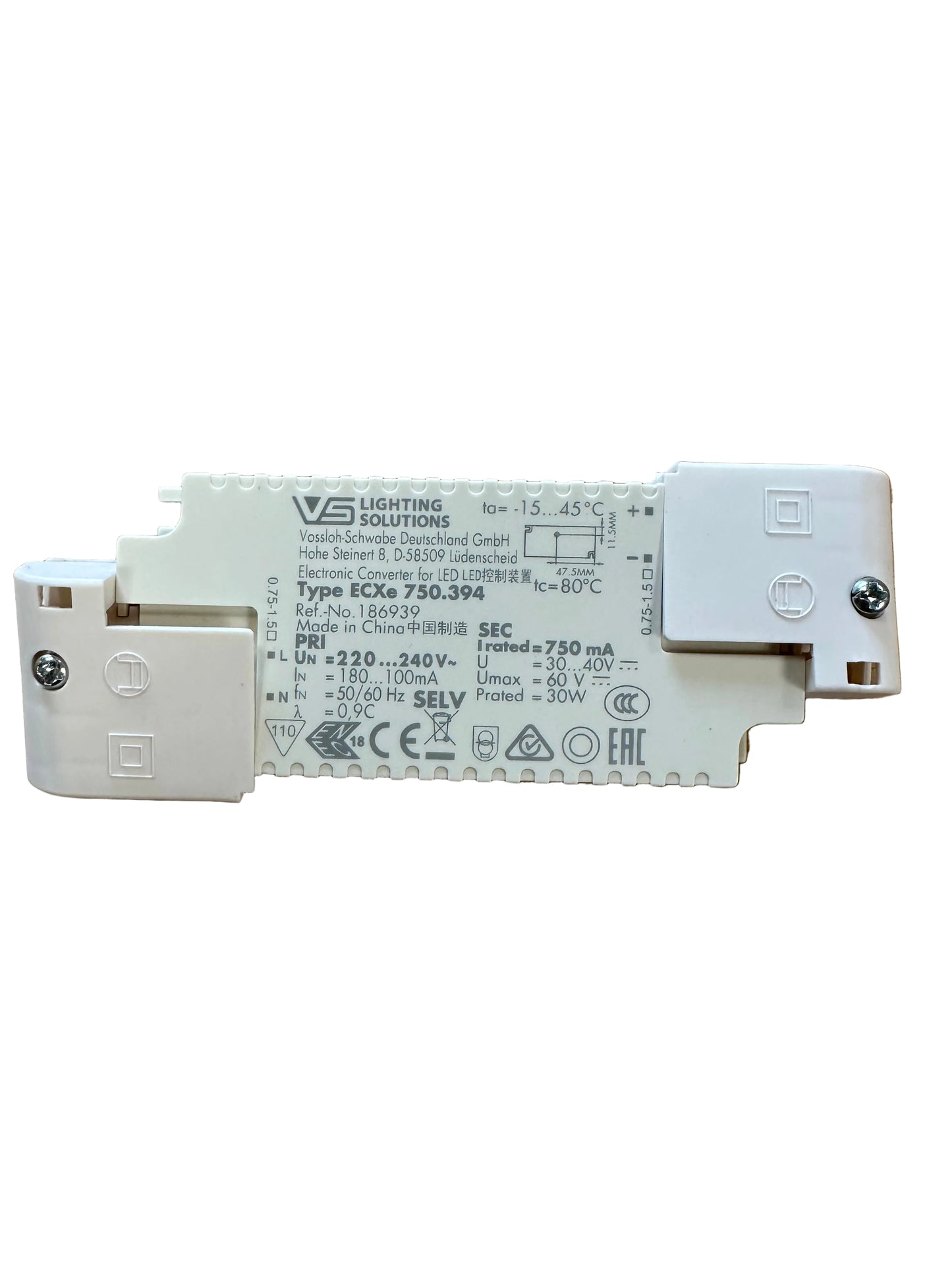 Vossloh Schwabe ECXe 750.394 - 186939 - 30W 750mA 30-40V LED Driver - LED Retro