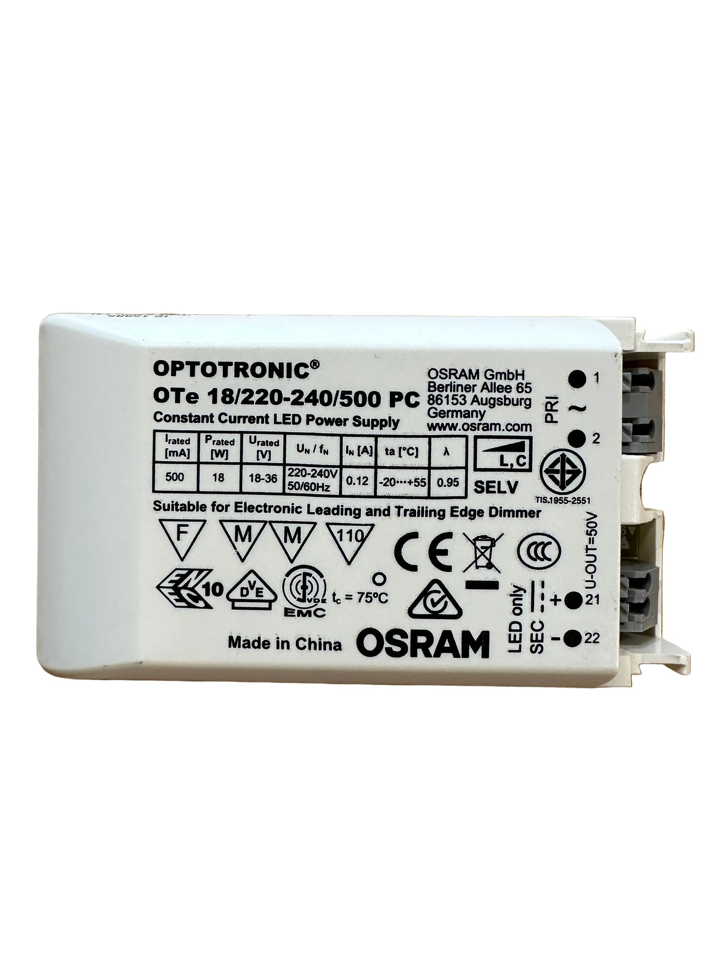 Osram Ledvance OTe 18/220-240/500 PC 18W 500mA Phase-Cut LED Driver - LED Retro