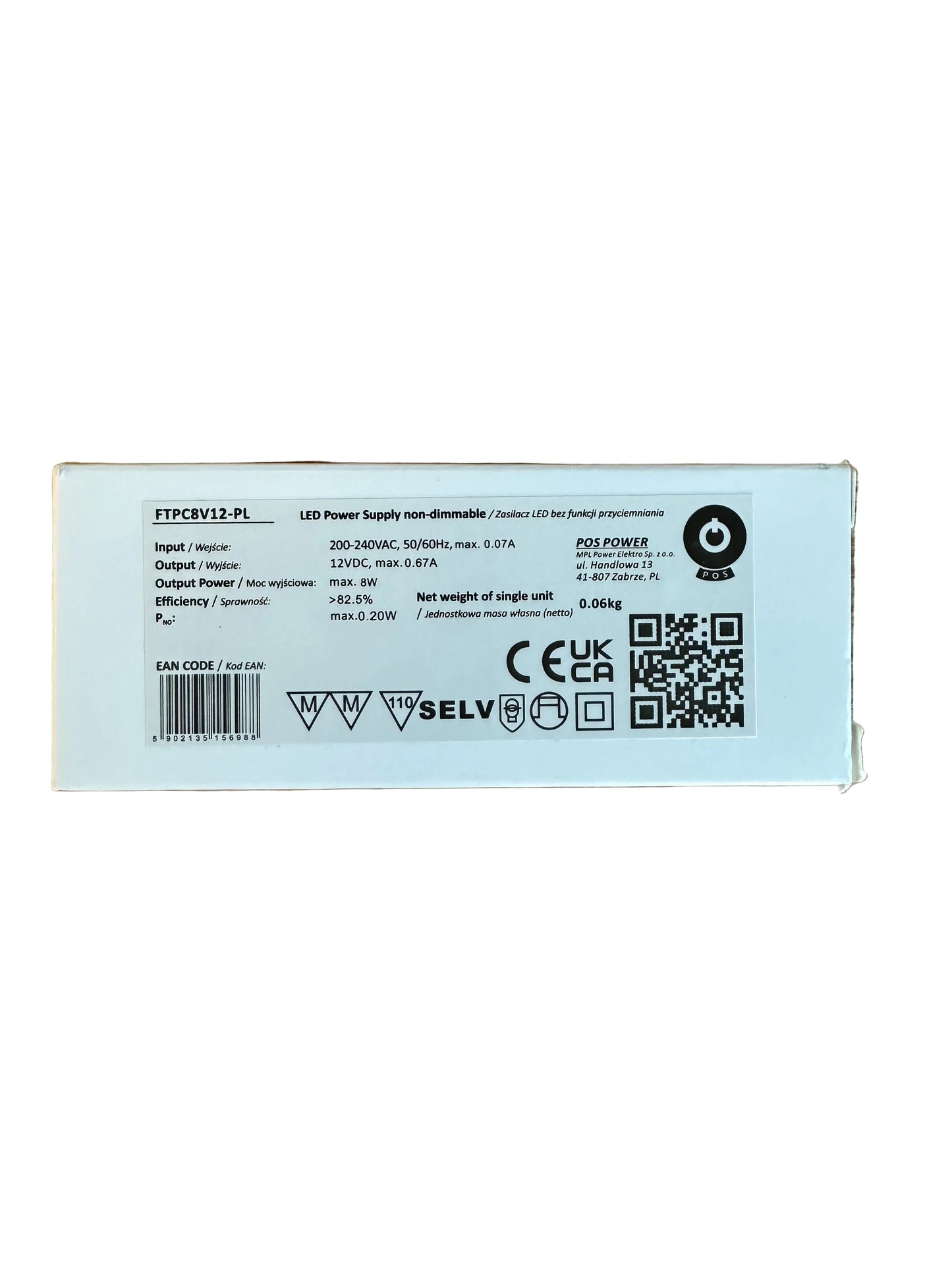 POS Power FTPC8V-12-PL 8W 12V/0.67A LED Power Supply - LED Retro