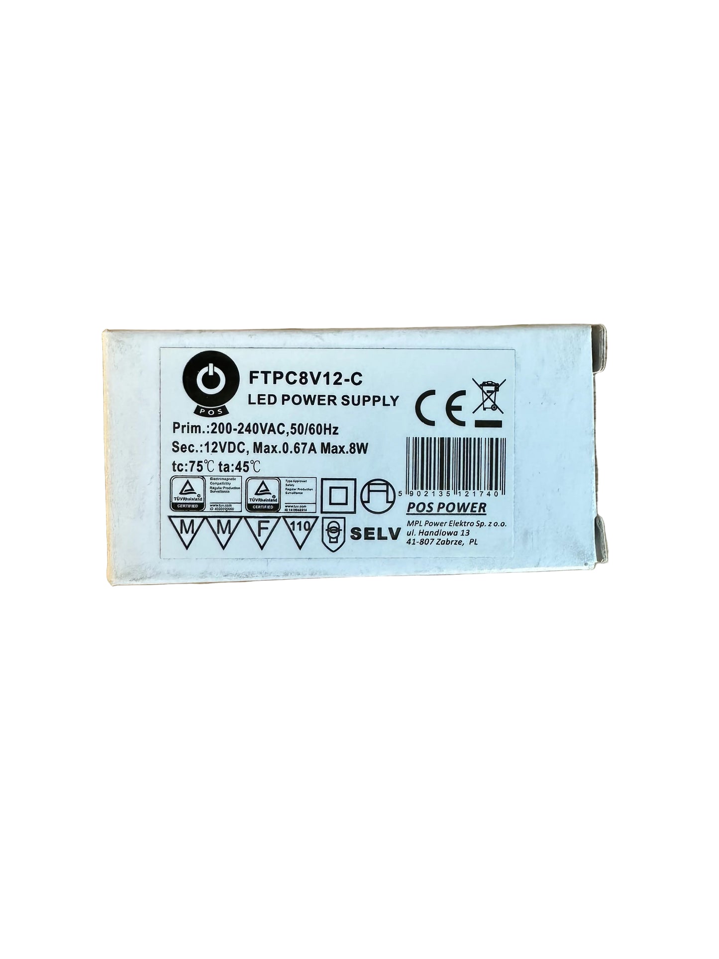 POS Power FTPC8V12-C 8W 12V/0.67A LED Power Supply - LED Retro