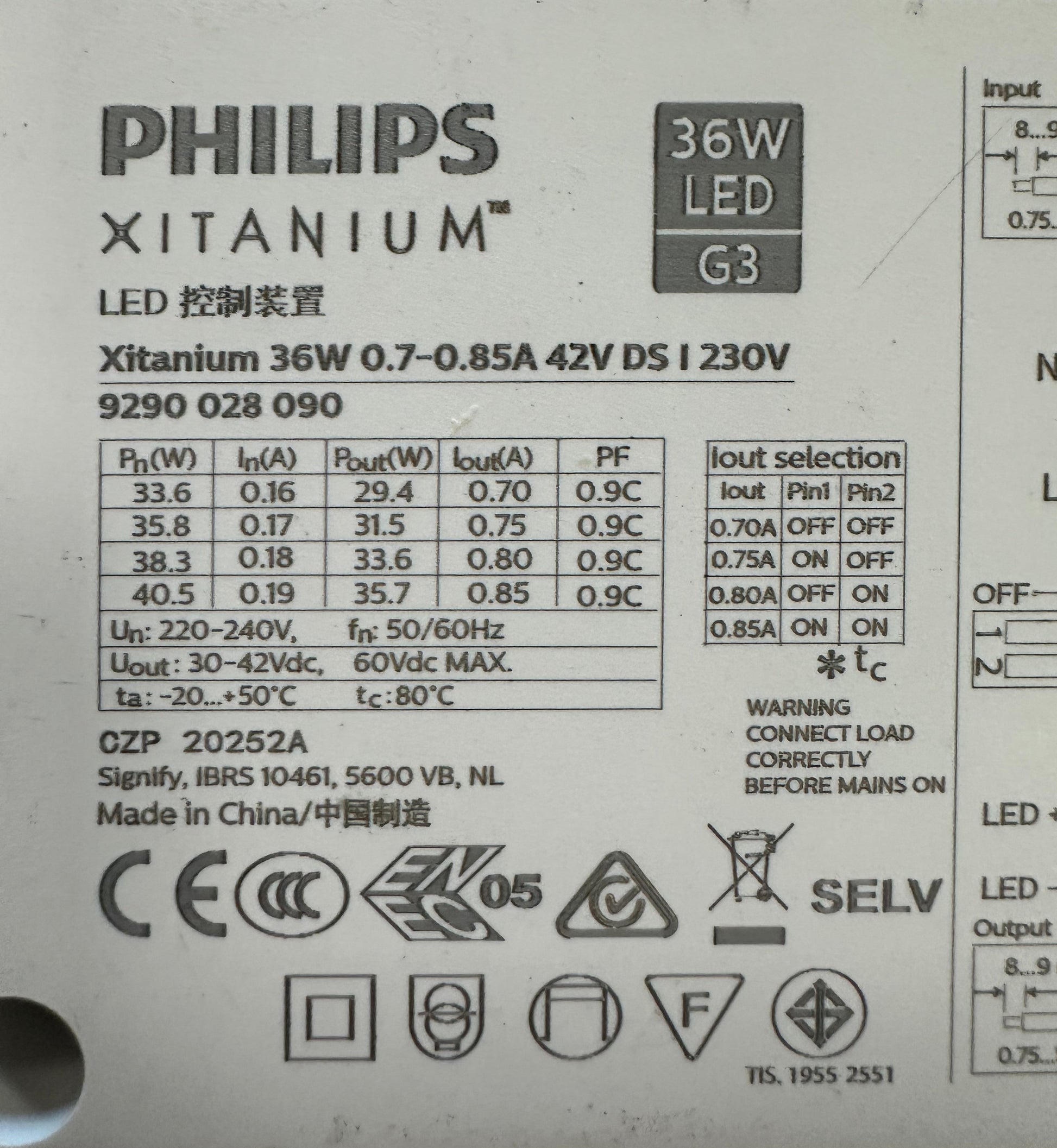 Philips 9290028090 Xitanium 36W 0.7-0.85A 42V DS I 230V LED Driver - LED Retro