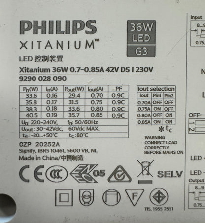 Philips 9290028090 Xitanium 36W 0.7-0.85A 42V DS I 230V LED Driver - LED Retro