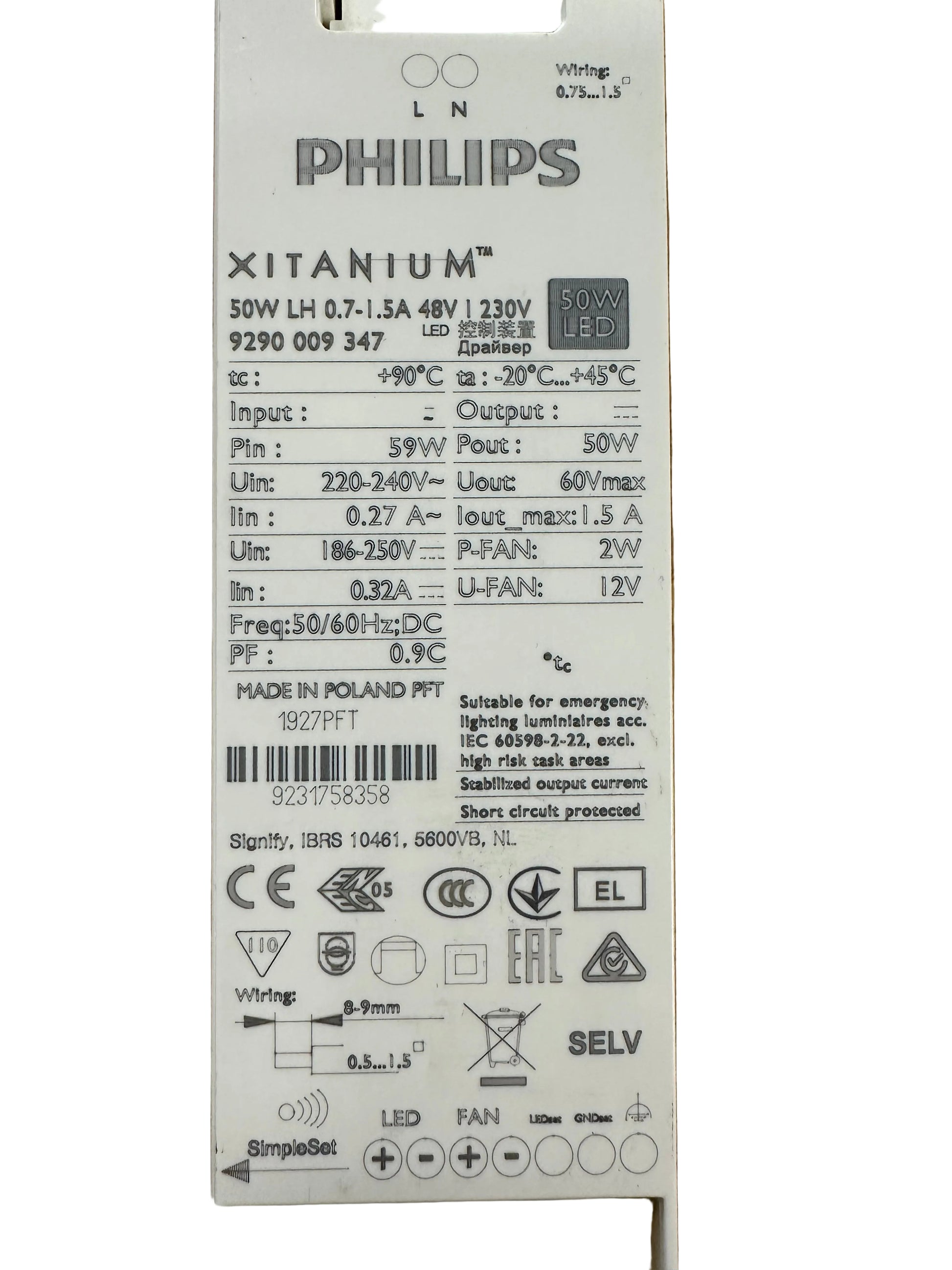 Philips 9290009347 Xitanium 50W LH 0.7-1.5A 48V I 230V - LED Retro
