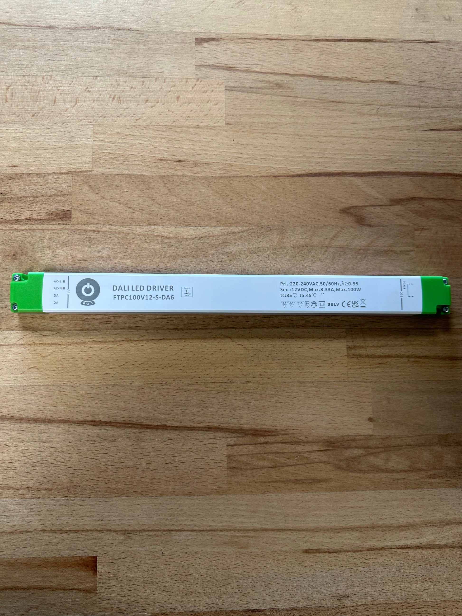 POS Power FTPC100V12-S-DA6 100W 12V/8.3A DALI-2 - Push Dimming - Slim LED Driver - LED Retro