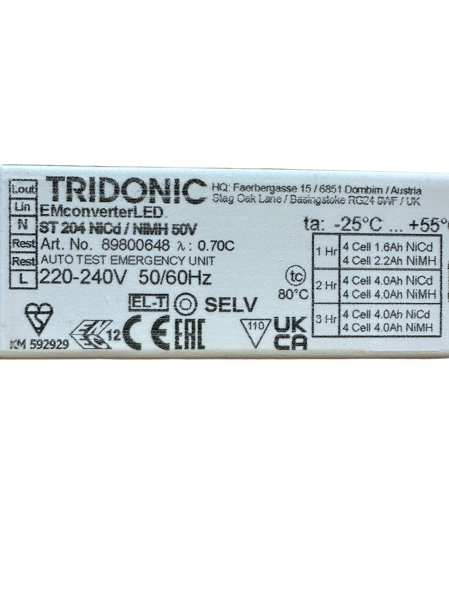 Tridonic 89800648 EMconverterLED ST 204 NiCd/NiMH 50V - LED Retro