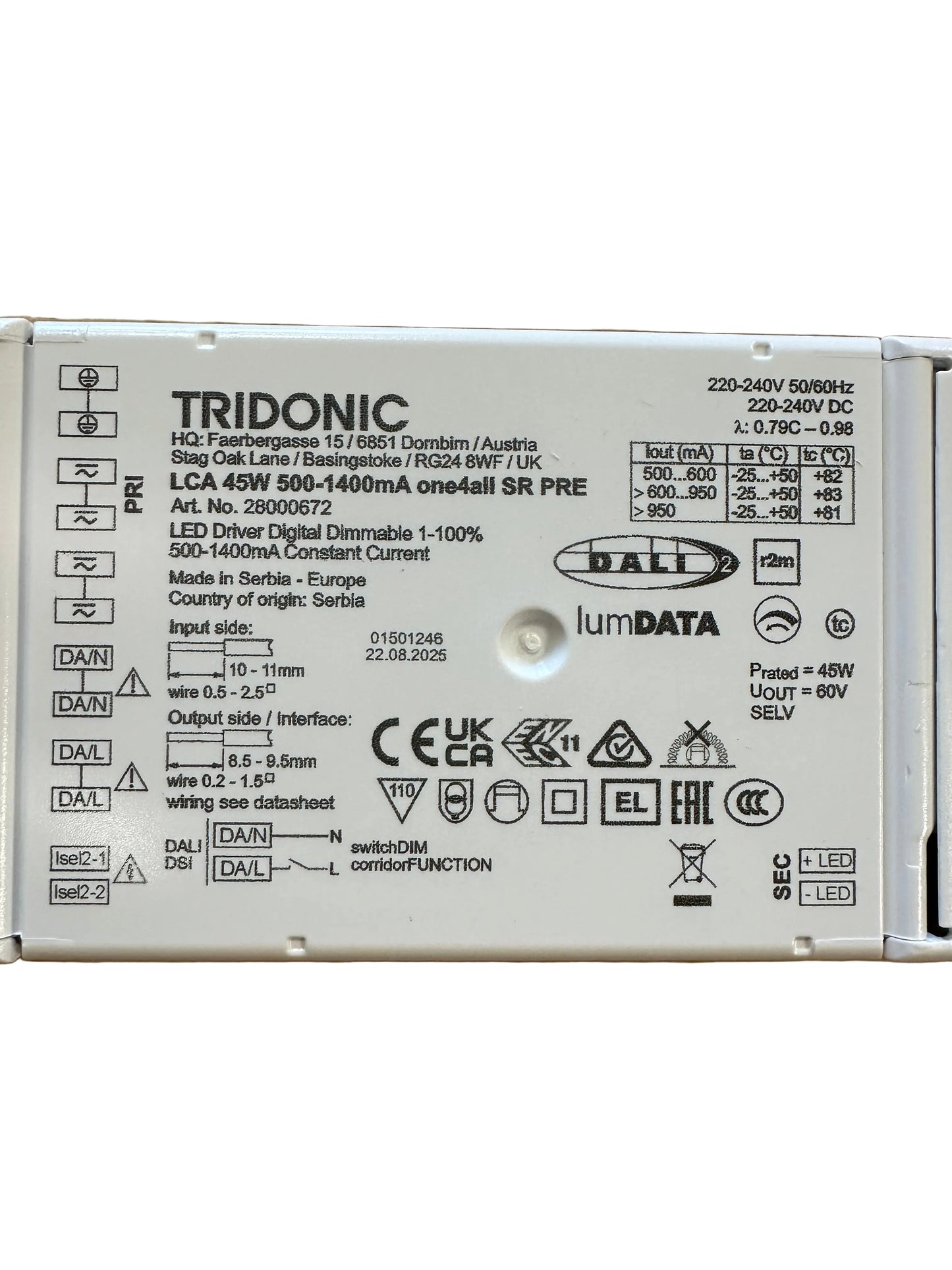 Tridonic 28000672 LCA 45W 500–1400mA one4all SR PRE - LED Spares