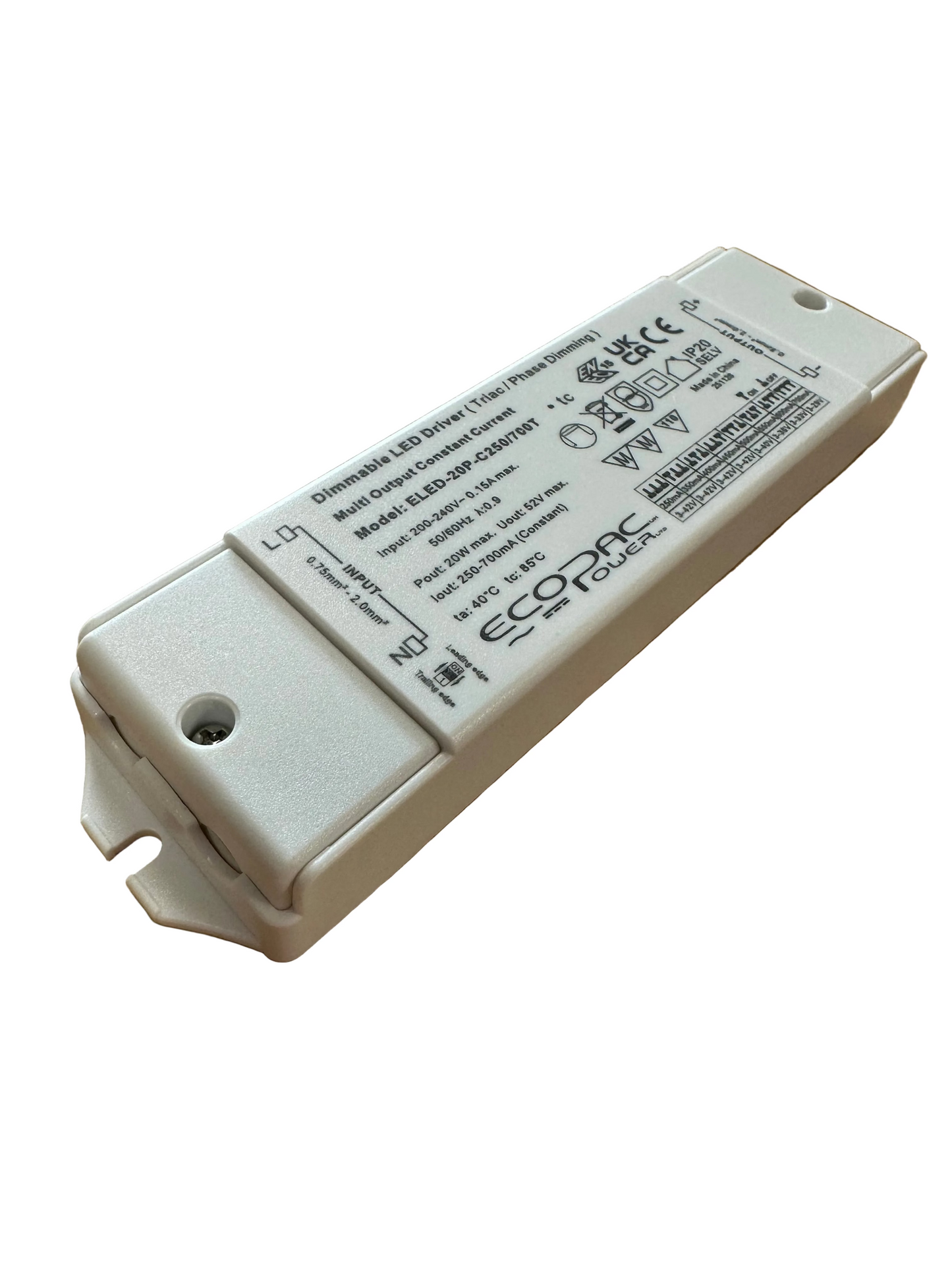 ECOPAC ELED-20P-C250/700T Triac Dimmable LED Driver 20W 250-700mA - LED Retro