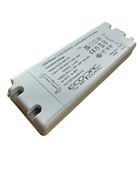 Ecopac ELED-30P-24T 30W 1.25A 24V Triac Dimmable LED Driver - LED Retro