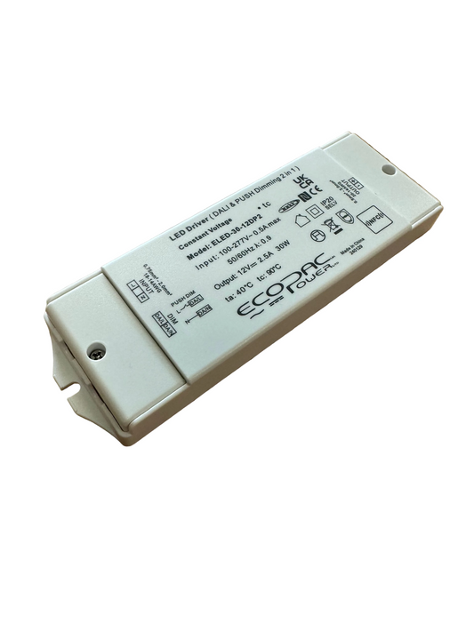 ECOPAC ELED-30-12DP2 30W 12V 2.5A DALI 2 & Push Dimmable LED Driver - LED Retro