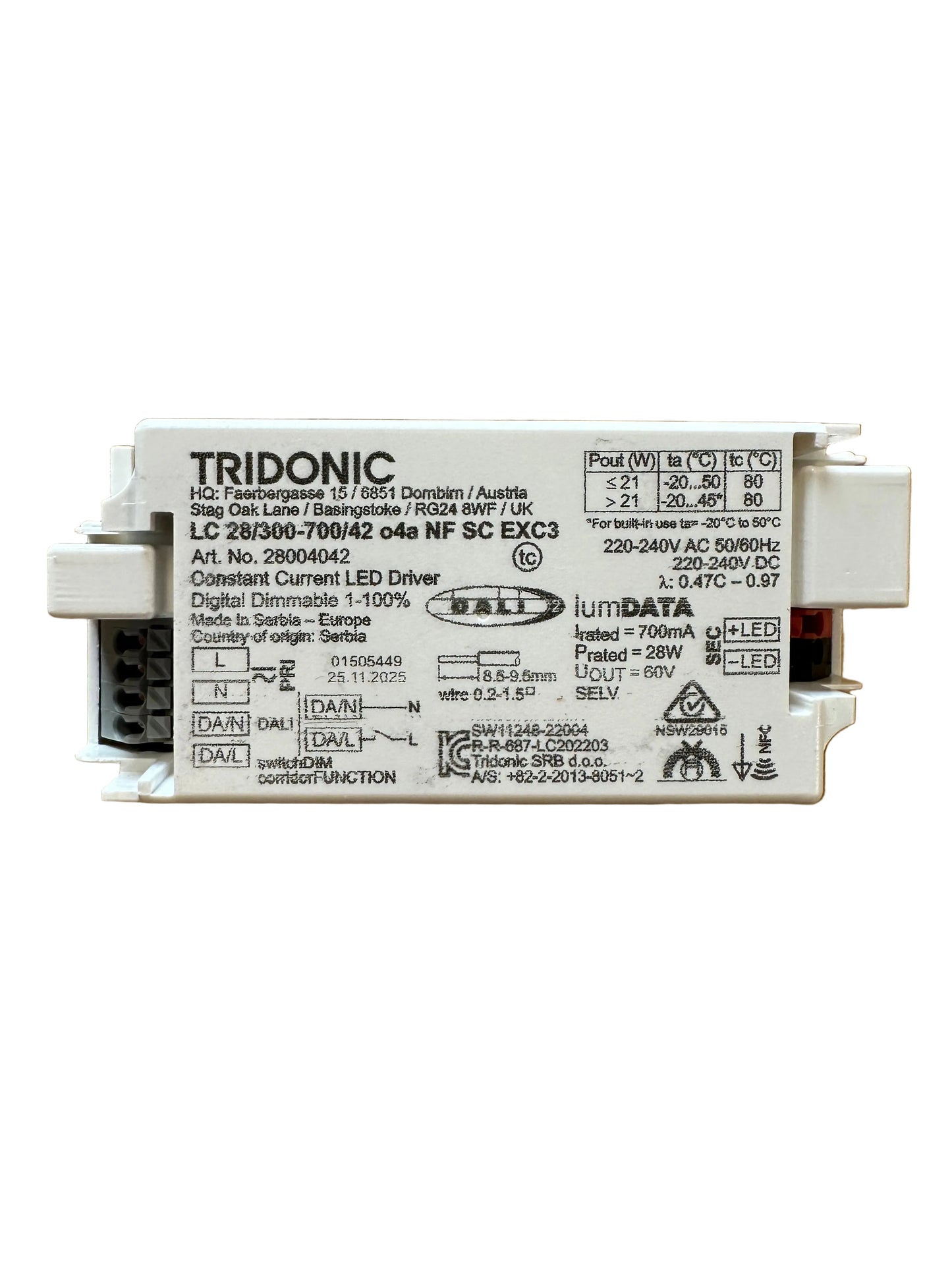 Tridonic 28004042 Driver LC 28W 300–700mA 42V o4a NF SC EXC3 - LED Retro